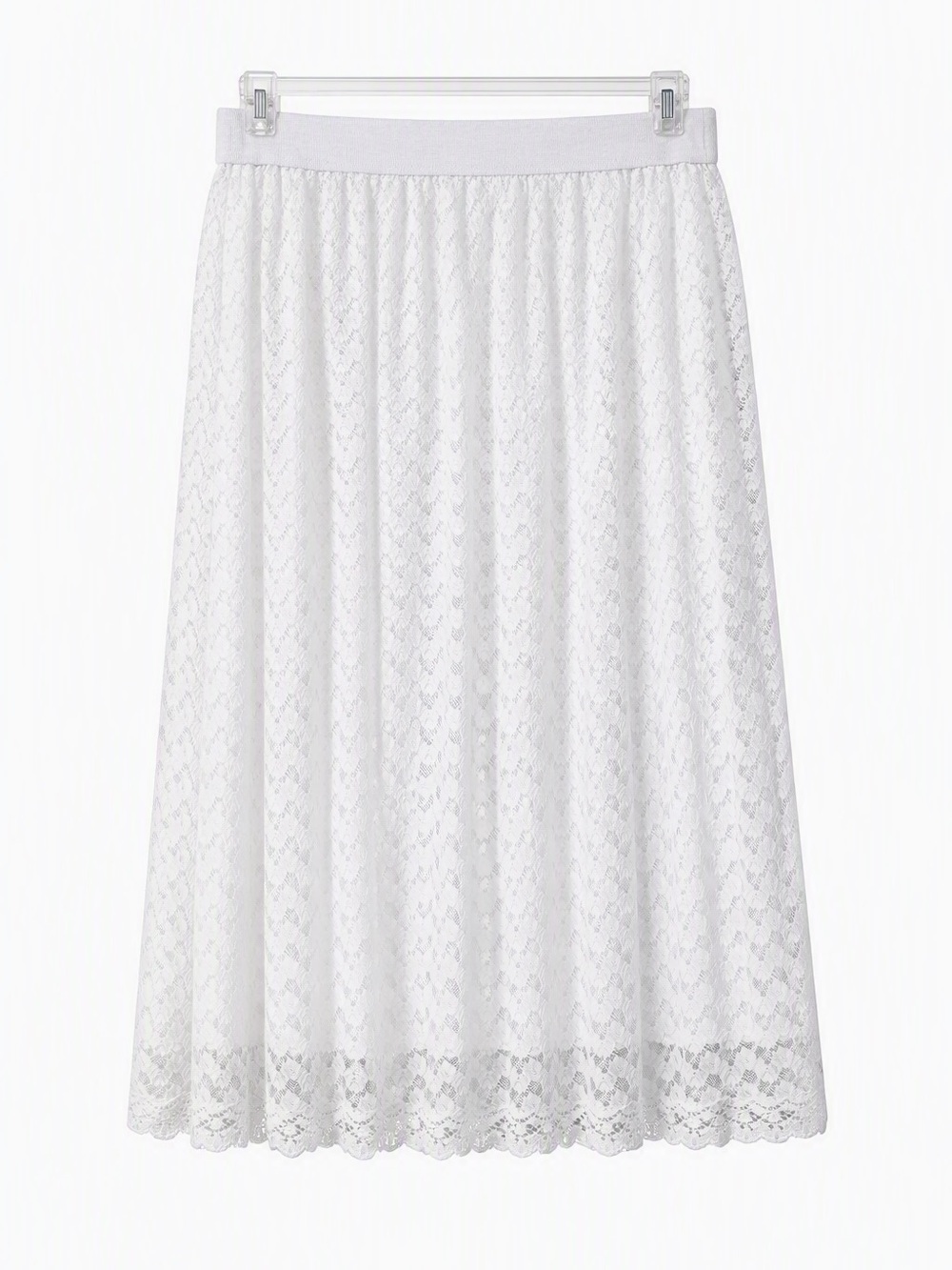 LuLaRoe White Lace Midi Skirt with Scalloped Hem